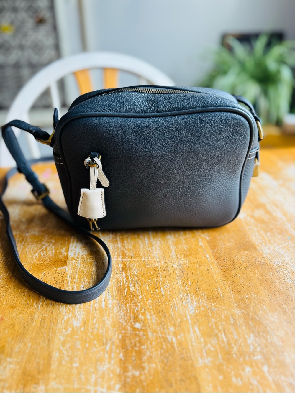 J. Crew Blue/Slate Gray Signet Crossbody Bag with Cream Tag lock, and key, NWOT
